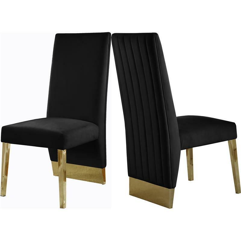 Porsha 19"H Velvet Dining Chair In Black (Set Of 2)