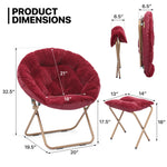 Red X-Large Foldable Saucer Cozy Chair Home Faux Fur Round Moon Seat W/Footrest