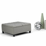 Simpli Home Harrison 36" Transitional Square Coffee Table in Dove Gray Fabric