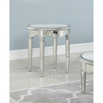 Royal Glam Round Mirrored Glass End Table In Silver