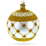 Red Jewels on Silver Glass Ball Christmas Ornament