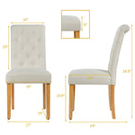 Set of 4 Tufted Dining Chair Parsons Upholstered Fabric Chair Wooden Legs Beige