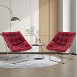 Red Set Of 2 Foldable Saucer Cozy Lounge Chair Soft Faux Fur Oversized Moon Seat