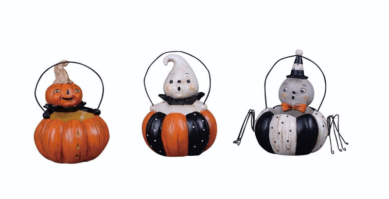 Set/3 Johanna Parker Transpac Mini Pumpkin Peep Containers Retro Halloween Decor