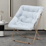 Blue Foldable Saucer Cozy Chair Oversized Moon Lounge Faux Fur Upholstery Seat