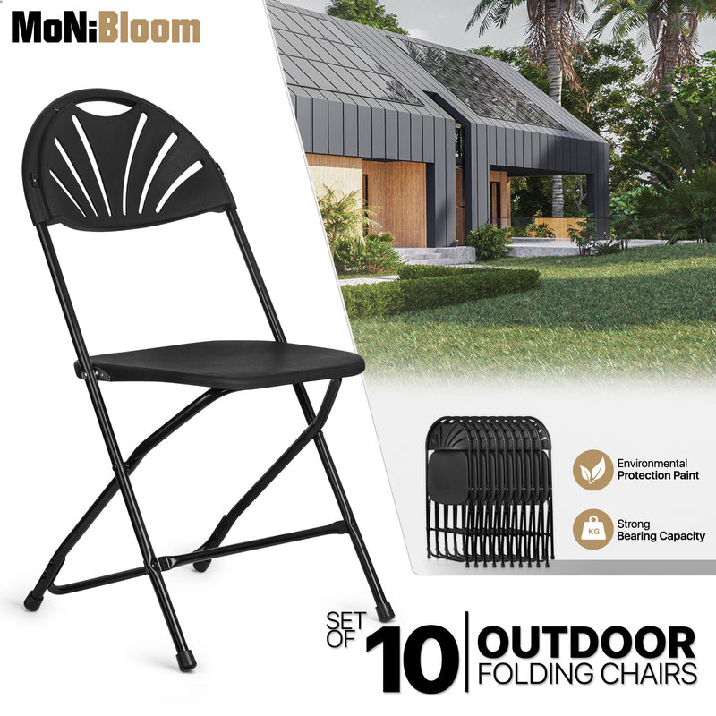 Black [10 Pcs Foldable Chairs] Portable Outdoor Gathering Wedding Seat W/Handle