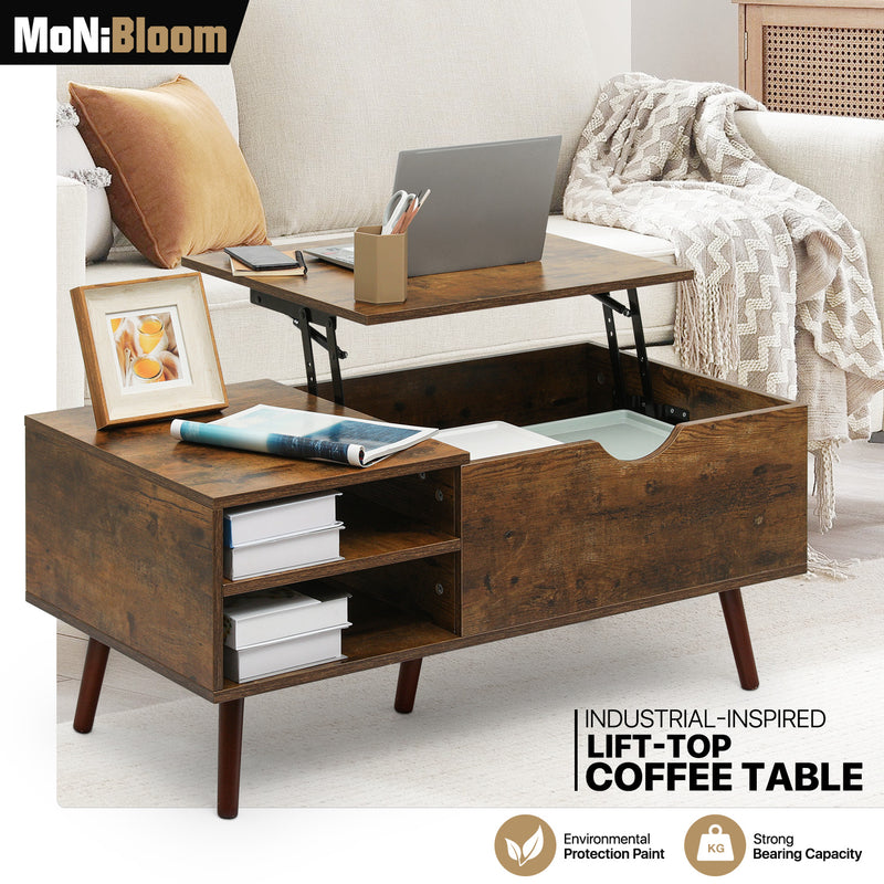 Wooden[Lift Top End Table+Hidden Compartment]Pop-Up Coffee Desk W/Storage Shelf