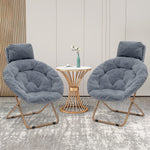 Set Of 2 Folding Saucer Chair Cozy Comfy Faux Fur Moon Seat W/Removable Headrest