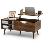 Wooden[Lift Top End Table+Hidden Compartment]Pop-Up Coffee Desk W/Storage Shelf