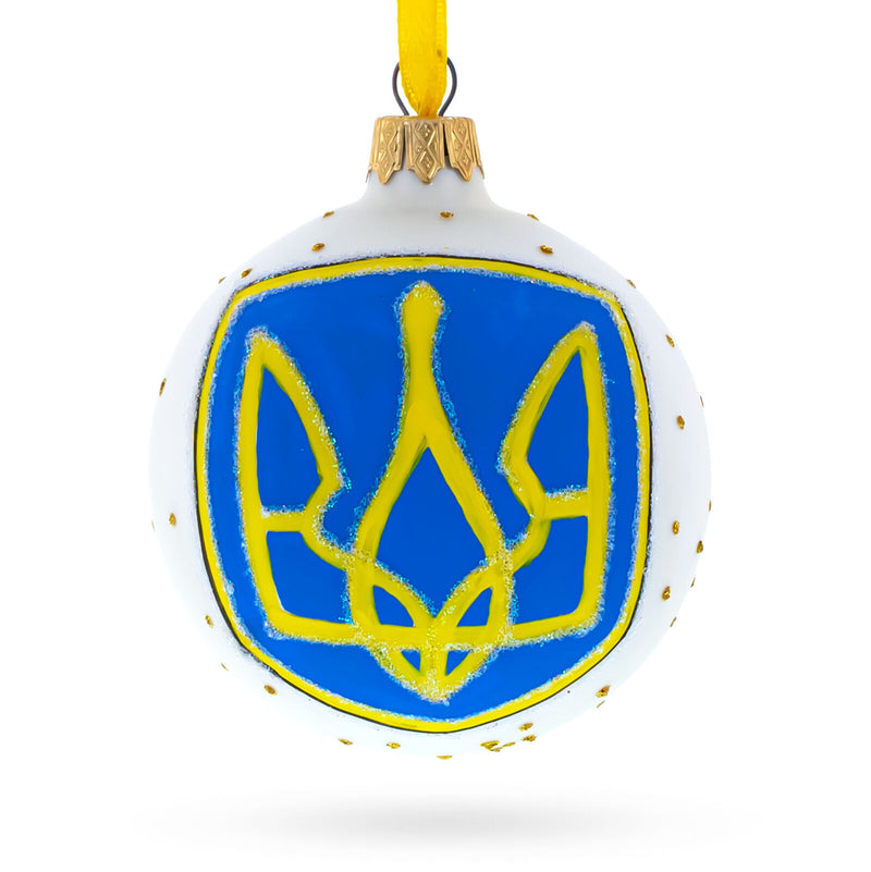 Ukrainian Heritage Coat of Arms Blown Glass Ball Christmas Ornament 3.25 Inches