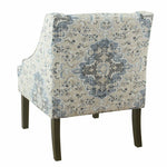 Traditional Fabric Swoop Arm Accent Chair In Antiqued Blue