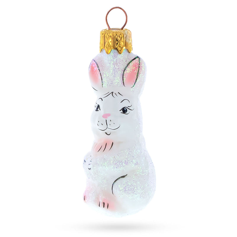 White Bunny Glass Christmas Ornament