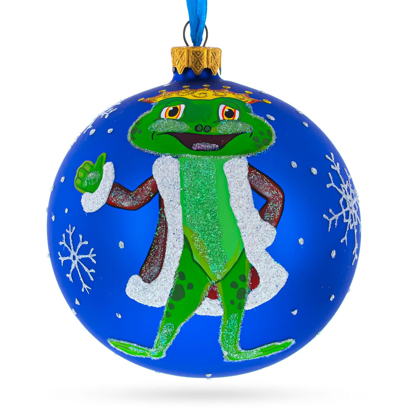 Royal Ribbit: The Frog King Crowned in Splendor Hand-Blown Glass Ball Christmas