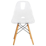 LeisureMod Dover Dining Side Chair With Wood Eiffel Base in Clear