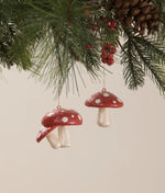 Set/2 3" Bethany Lowe Red Spot Fairy Mushroom Ornament Woodland Christmas Decor