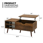 Wooden[Lift Top End Table+Hidden Compartment]Pop-Up Coffee Desk W/Storage Shelf