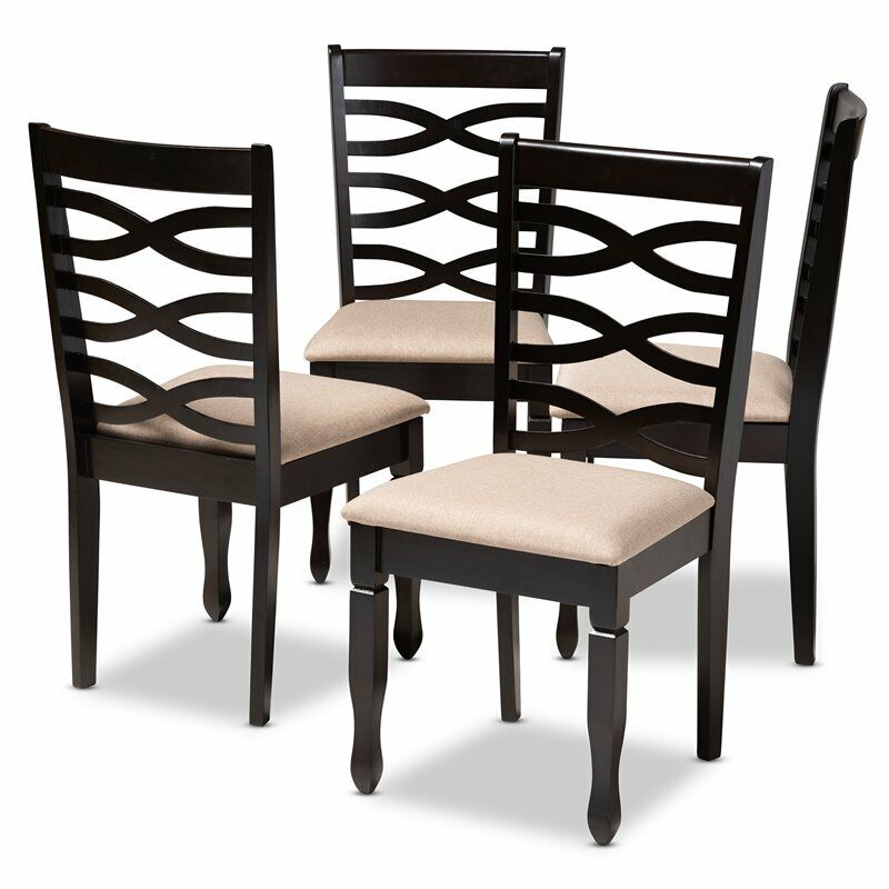 Baxton Studio Lanier Fabric and Wood Dining Chairs in Sand and Brown Set of 4