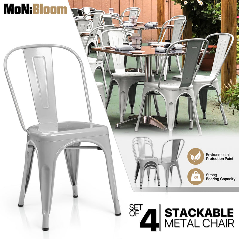 Grey[4 Pcs Stackable Metal Side Chair]Outdoor Restaurant Cafe Bistro Dining Seat