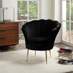 Angelina Velvet Scalloped Back Accent Chair With Metal Legs In Black