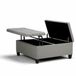 Simpli Home Harrison 36" Transitional Square Coffee Table in Dove Gray Fabric