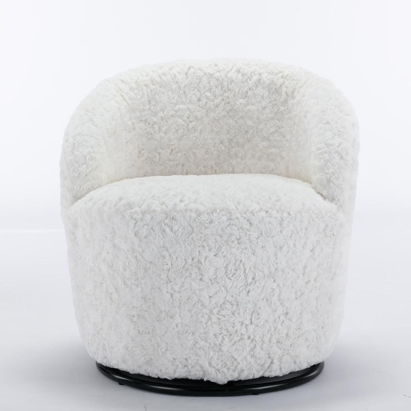 360° Swivel Artificial Rabbit Hair Fabric Swivel Accent Armchair Barrel Chair