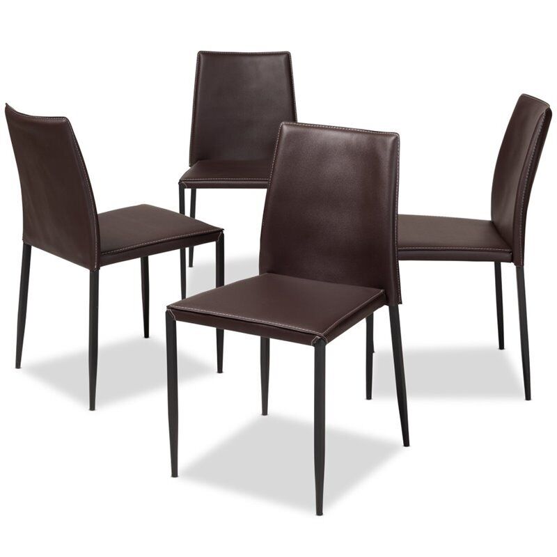 Baxton Studio Pascha Faux Leather Dining Chair in Brown (Set of 4)