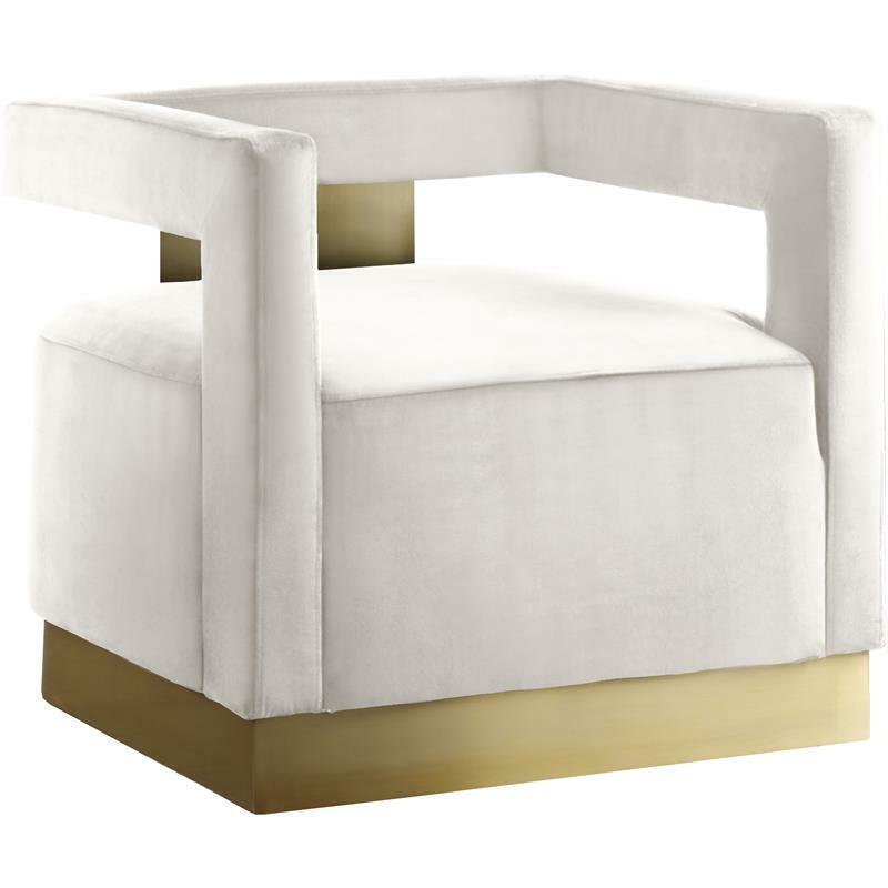 Armani 18.5"H Velvet Accent Chair In Cream And Gold