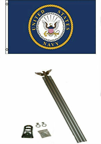 3X5 U.S. Navy Crest Seal Flag W 6' Ft Aluminum Flagpole Flag Pole Kit