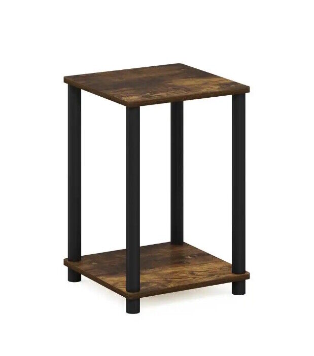 Rustic Brown Black End Table Plant Stand Wooden Side Accent Pedestal Nightstand