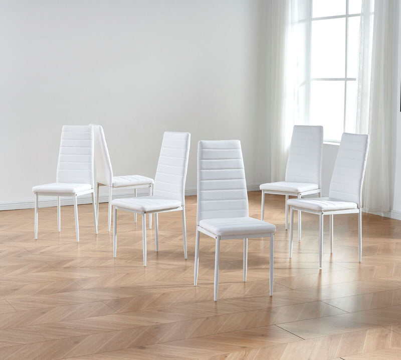 IDS Set of 6 Dining Chairs PU Leather Highback Mental legs for Living Room White