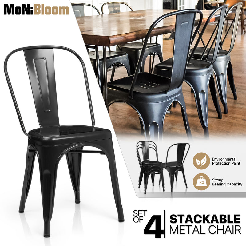 Black[4 Pack Stackable Metal Side Chair Set]Portable Kitchen Counter Dining Seat