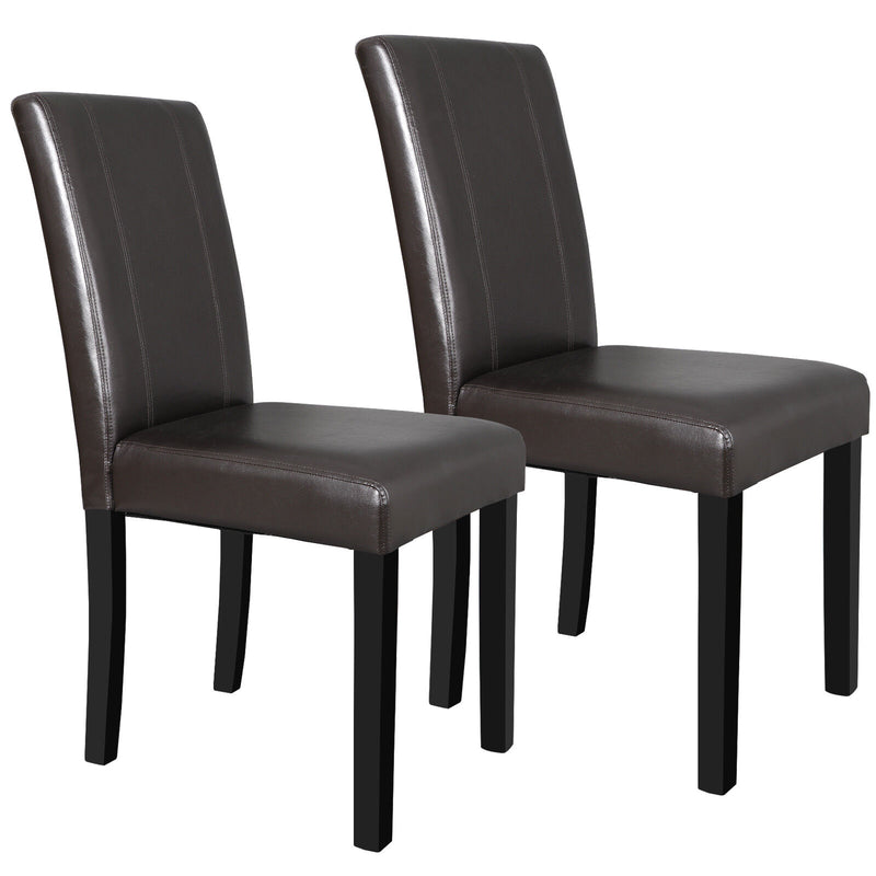 Dining Room Parson Chairs Set Of 2 Wood Pu Leatherette Padded Waterproof Brown