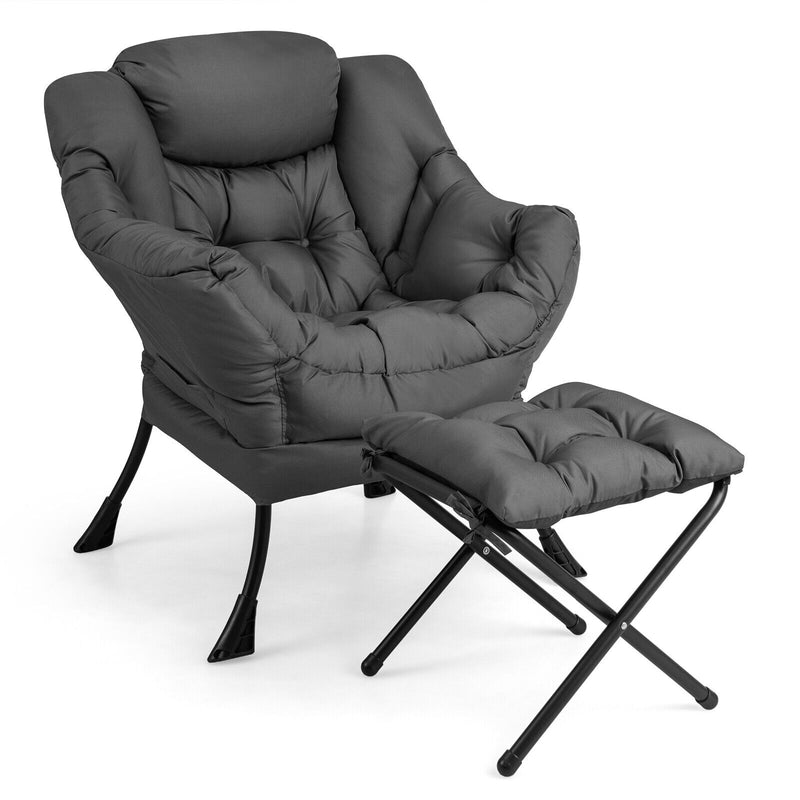 Lazy Sofa Chair Accent Leisure Armchair With Folding Footrest & Storage Pocket