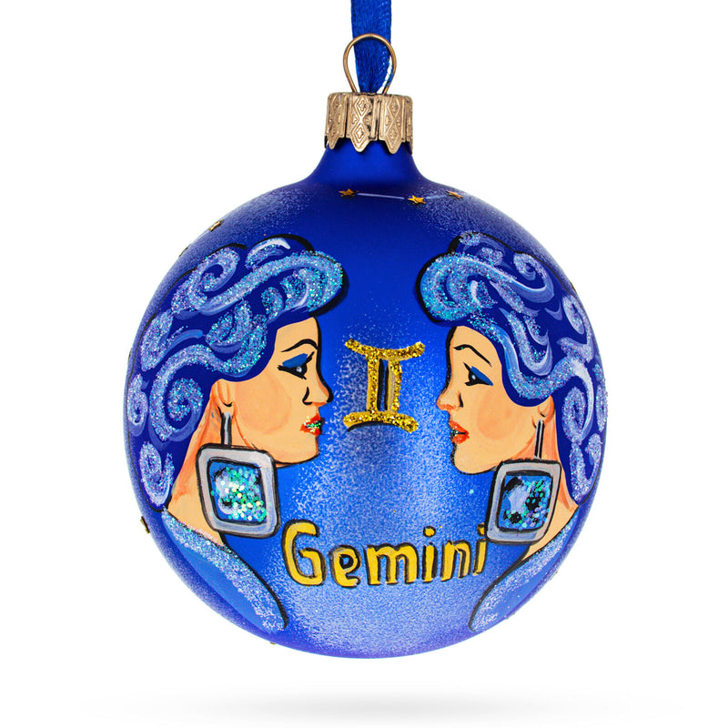 Twins Gemini: Zodiac Horoscope Sign Blown Glass Ball Christmas Ornament 3.25