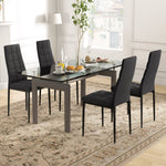 Set of 4 Dining Cushioned Chairs Metal Frame High Back Fabric Kitchen Black