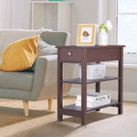 Side Table Living Room 3-Tier Sofa End Table For Small Space Brown End Table