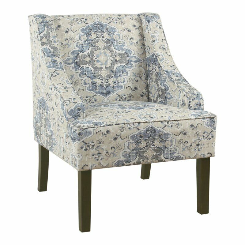 Traditional Fabric Swoop Arm Accent Chair In Antiqued Blue