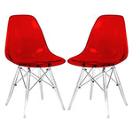 LeisureMod Dover Dining Side Chair With Acrylic Eiffel Base in Red Set of 2