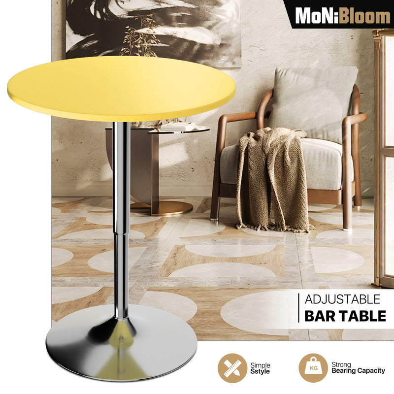 Yellow Adjustable Height Pub Bar Cocktail Table Wooden 360 Swivel Round Tabeltop