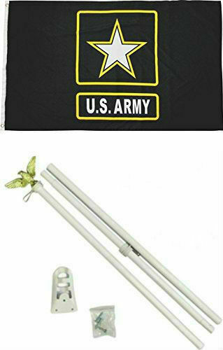 3X5 U.S. Army Star Black Flag 6' Ft White Flagpole Flag Pole Kit Home Business