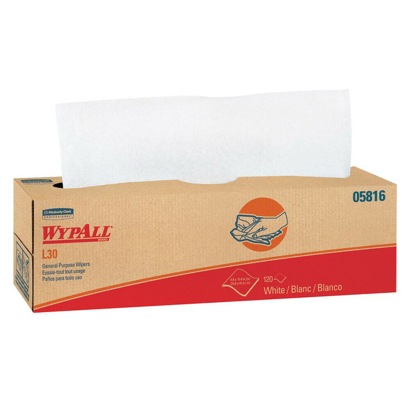 WypAll 5816 L30 POP-UP Box 9.8" x 16.4" Towels - White (120/BX, 6 BX/CT) New