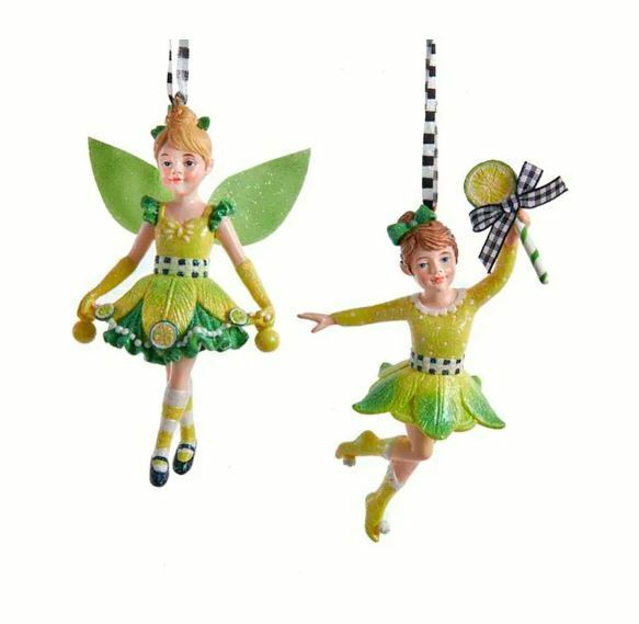 Set/2 Kurt Adler Lemon Lime Citrus Dress Fairies Fairy Girl Christmas Ornaments