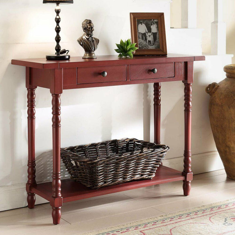 Red Wooden Console Table Behind Sofa Entry Way Hallway Accent Storage 2 Drawers