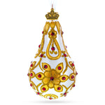 Red Jewels on Golden Leaves Waterdrop Glass Ornament