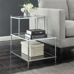 Royal Crest Top Step End Table In Clear Glass And Chrome