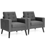 Set of 2 Accent Armchairs Upholstered Single Sofa Chairs w/Rubber Wood Legs Grey