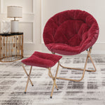 Red X-Large Foldable Saucer Cozy Chair Home Faux Fur Round Moon Seat W/Footrest