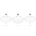 Set of 3 Onion Shape - Blown Clear Glass Christmas Ornament 4.15 Inches (105 mm)