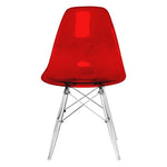 LeisureMod Dover Dining Side Chair With Acrylic Eiffel Base in Red Set of 2