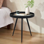 Round Coffee Table Rustic End Table Versatile Sofa Side Table w/ Wooden Tray Top